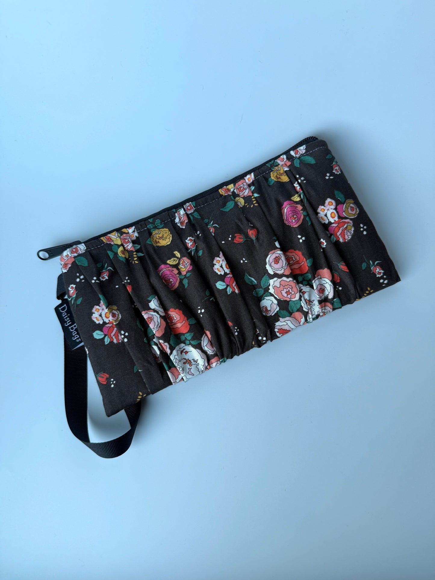 Brown Flower Gathered Wristlet