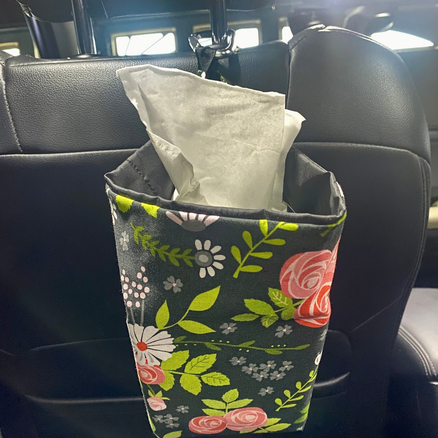 Car Trashie/Tissue Holder Gray Tiny Flower