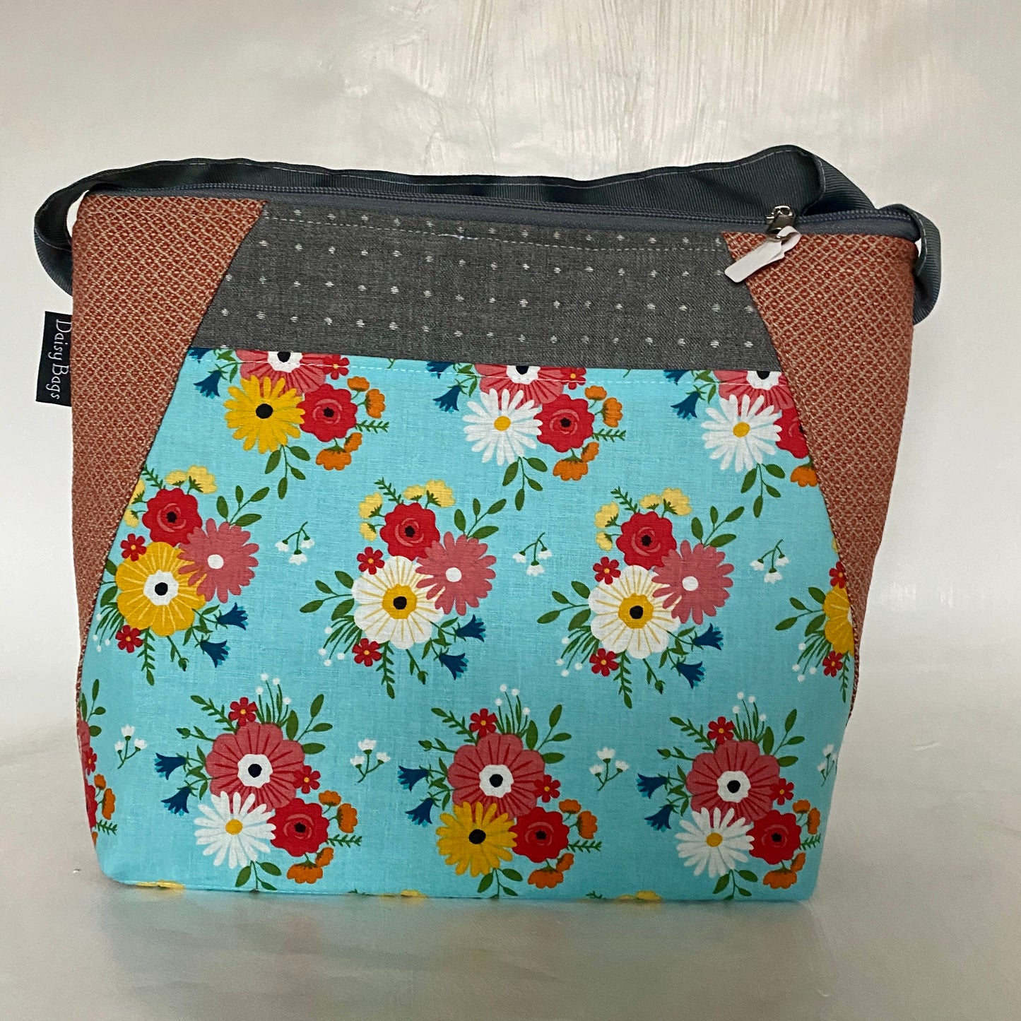 Medium Zipper Top CC Aqua Flower