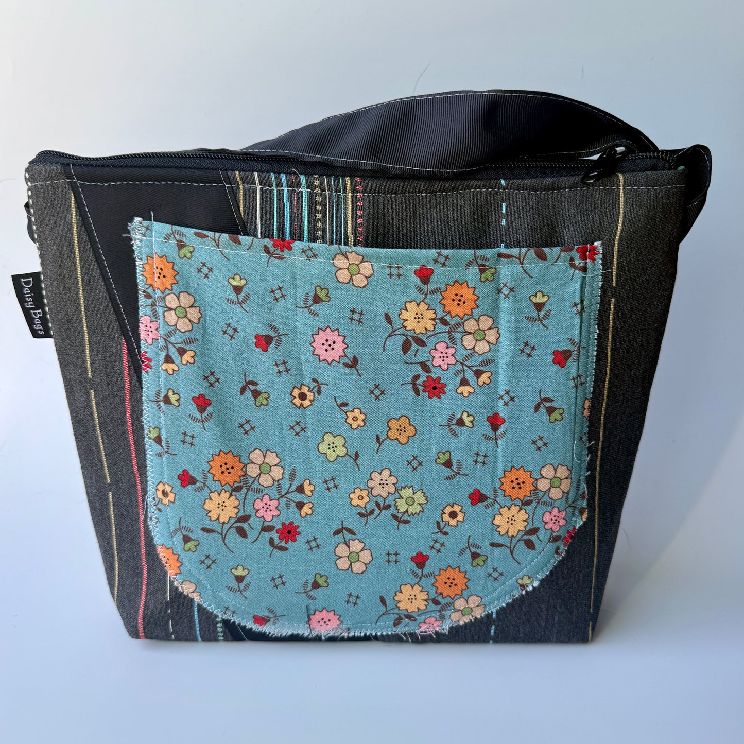 Medium Zipper Top Autumn Blue Patch Flower
