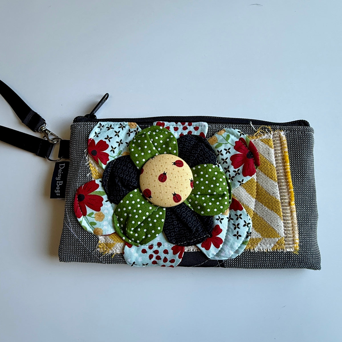 Wristlet Red Flower Patch