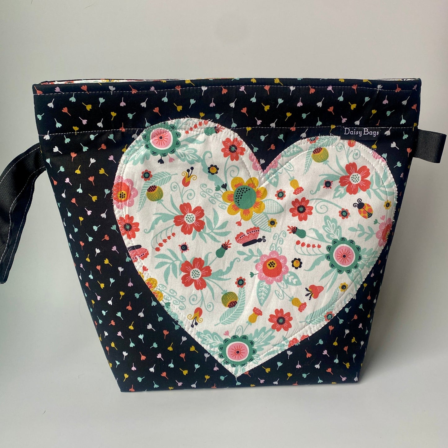 Project Bag Black Flower Heart Applique