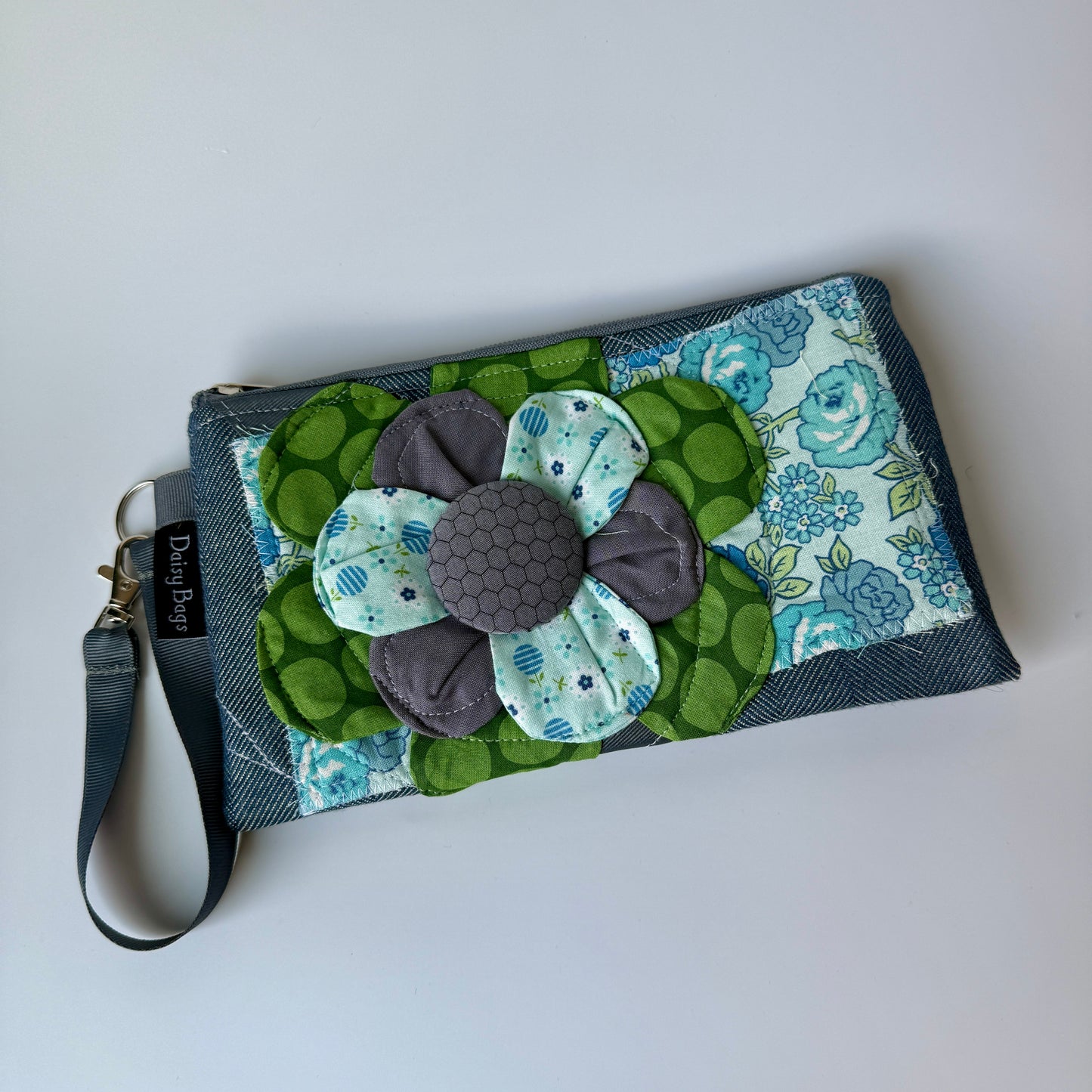 Blue Flower Patch Wristlet