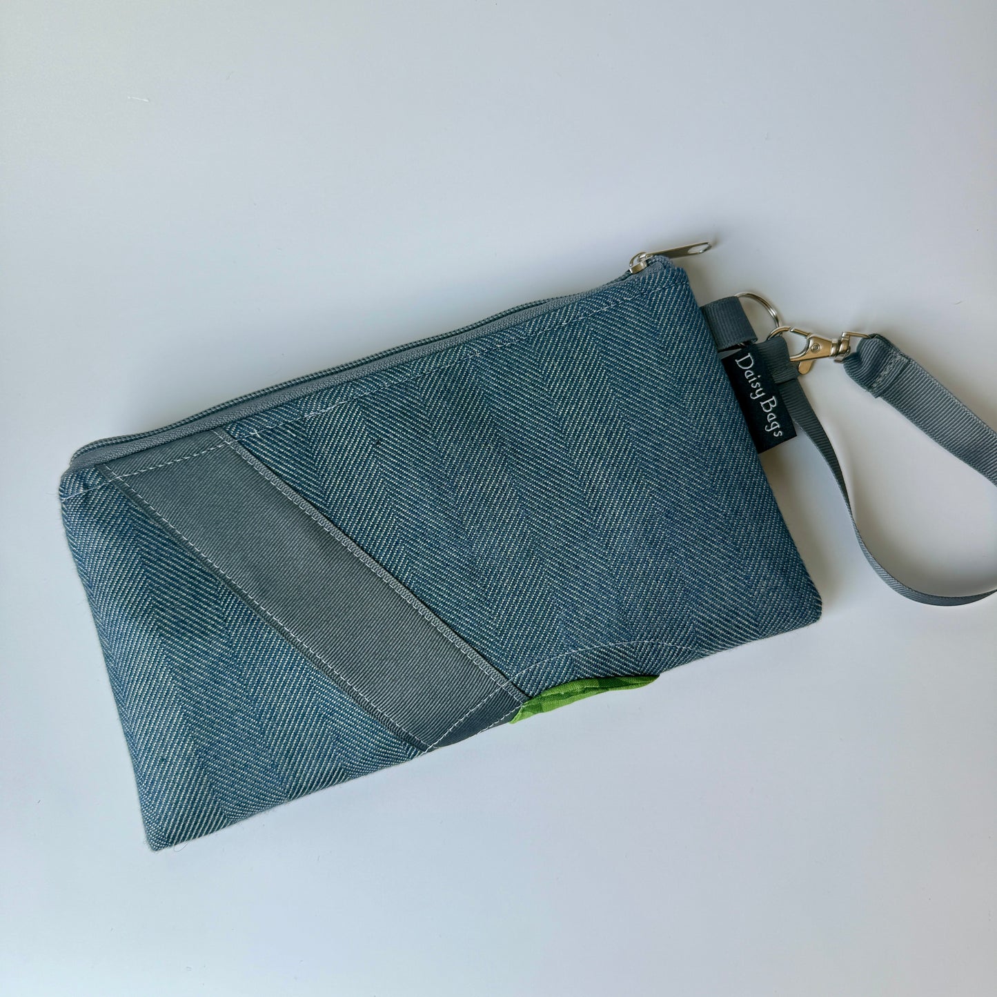 Blue Flower Patch Wristlet