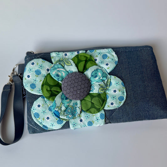 Blue Flower Wristlet