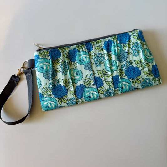 Blue Flower Gathered Wristlet