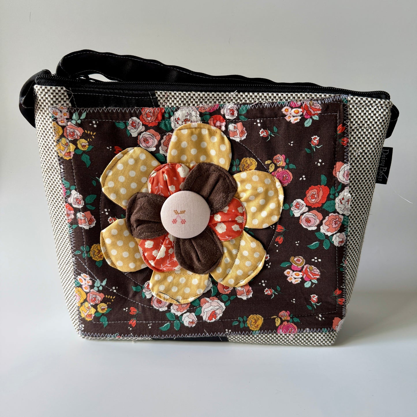 Medium Zipper Top Brown Patch Flower