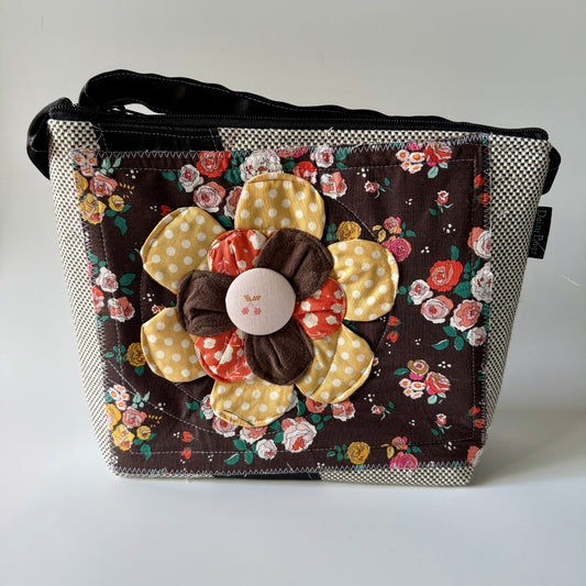Medium Zipper Top Brown Patch Flower