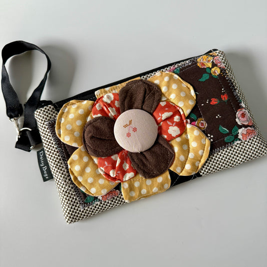 Brown Flower Patch Wristlet