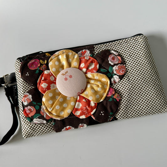 Brown Flower Wristlet