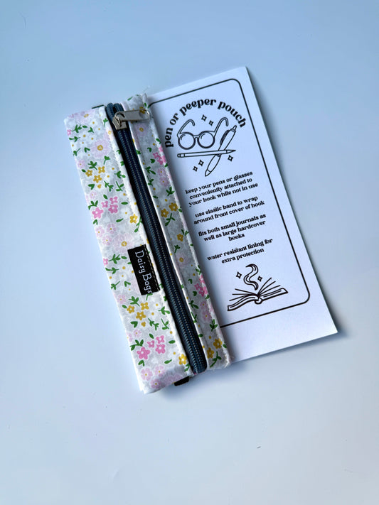 Pen or Peeper Pouch Light Gray Flower