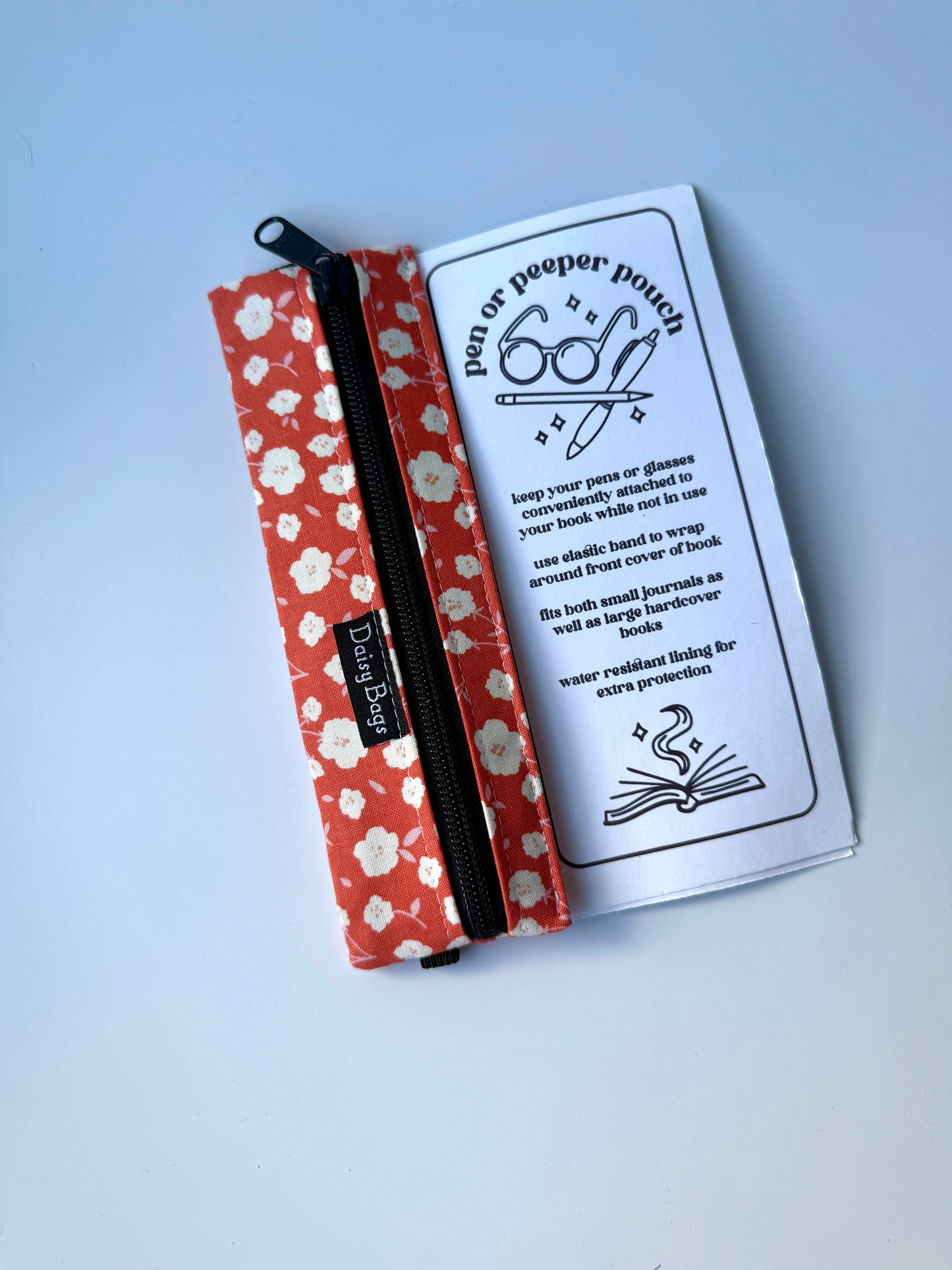 Pen or Peeper Pouch Burnt Orange Flower