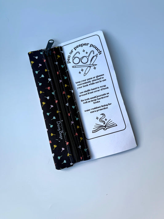 Pen or Peeper Pouch Black Flower