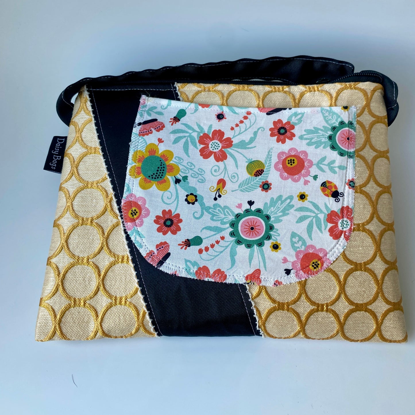 XL Bitty Bag Black Patch Flower