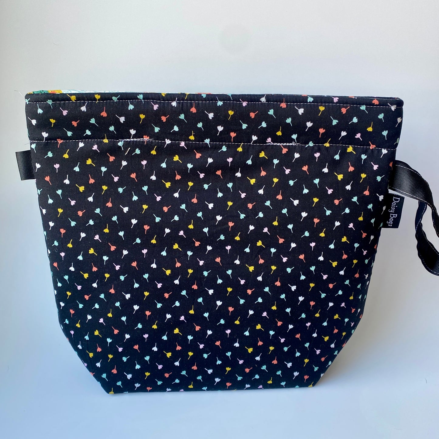 Project Bag Black Flower Heart Applique