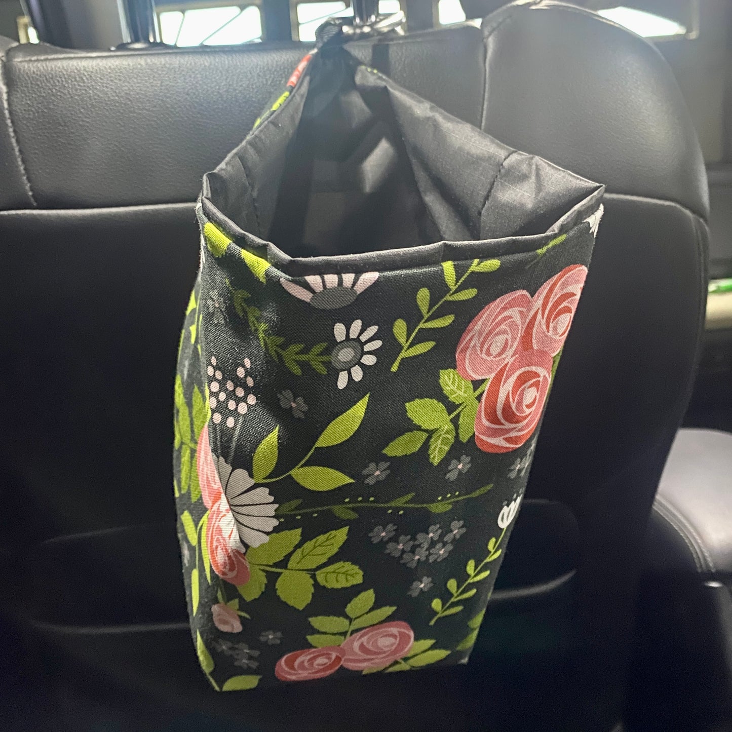 Car Trashie/Tissue Bag  Light Gray Flower